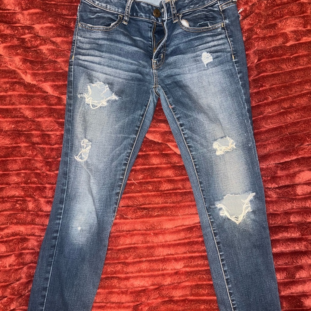 American Eagle Outfitters Blue Distressed Jeggings